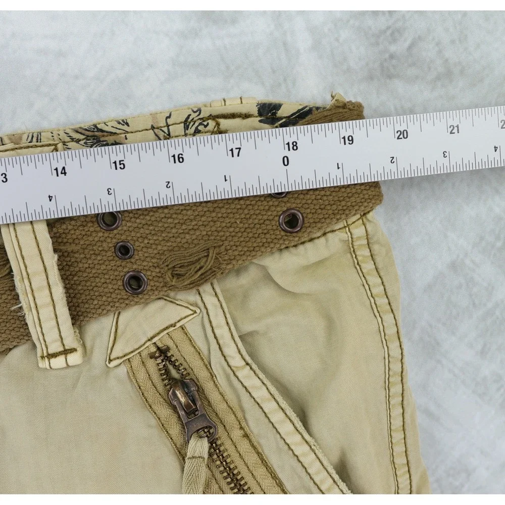 Jet Lag Cargo Shorts Mens 38 Tan Distressed Gorpcore Vintage Y2K Streetwear Belt